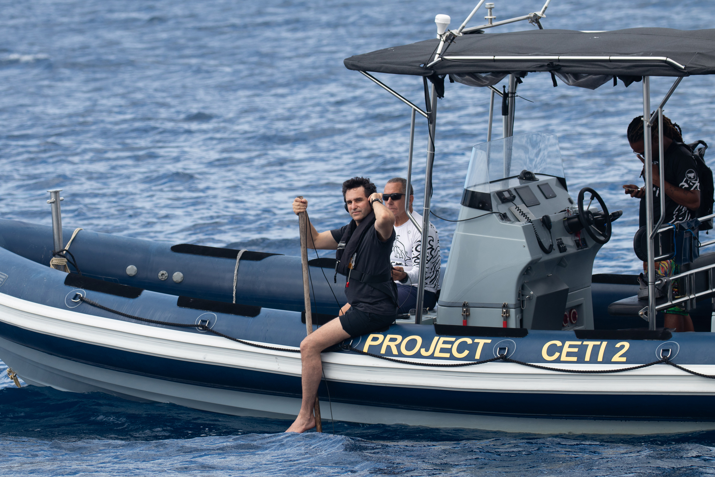 CETI founder David Gruber in the waters near the Caribbean island of Dominica on Jan 25, 2024. Credit: Michael Lees/National Geographic
