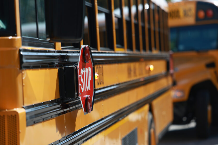 An electric school bus is parked at Coral Reef High School in Richmond Heights, Fla. Credit: Joe Raedle/Getty Images