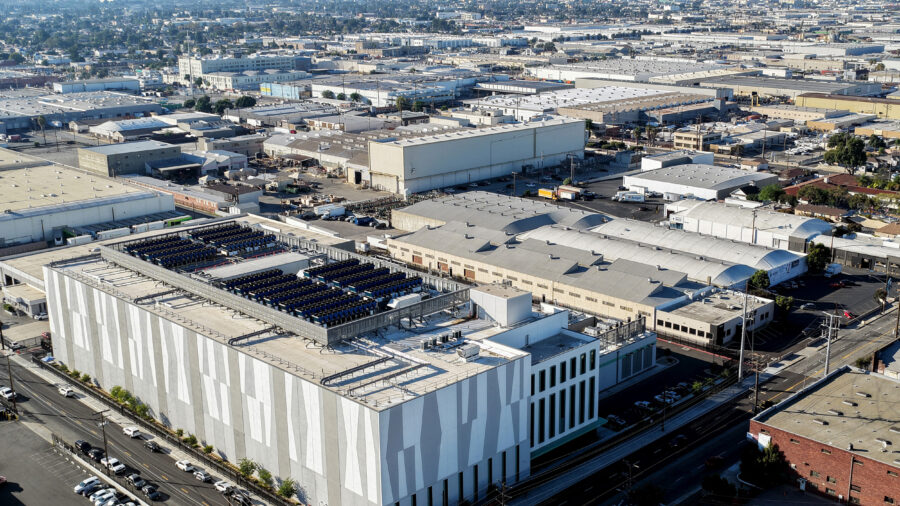 An aerial view of a 33-megawatt data center in Vernon, Calif. Credit: Mario Tama/Getty Images