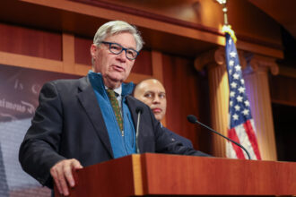 Sen. Sheldon Whitehouse (D-R.I.) speaks during a climate action news conference at the U.S. Capitol on Nov. 20, 2025. Credit: Tasos Katopodis/Getty Images