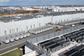 An aerial view of data centers in Ashburn, Va. Credit: Andrew Caballero-Reynolds/AFP via Getty Images