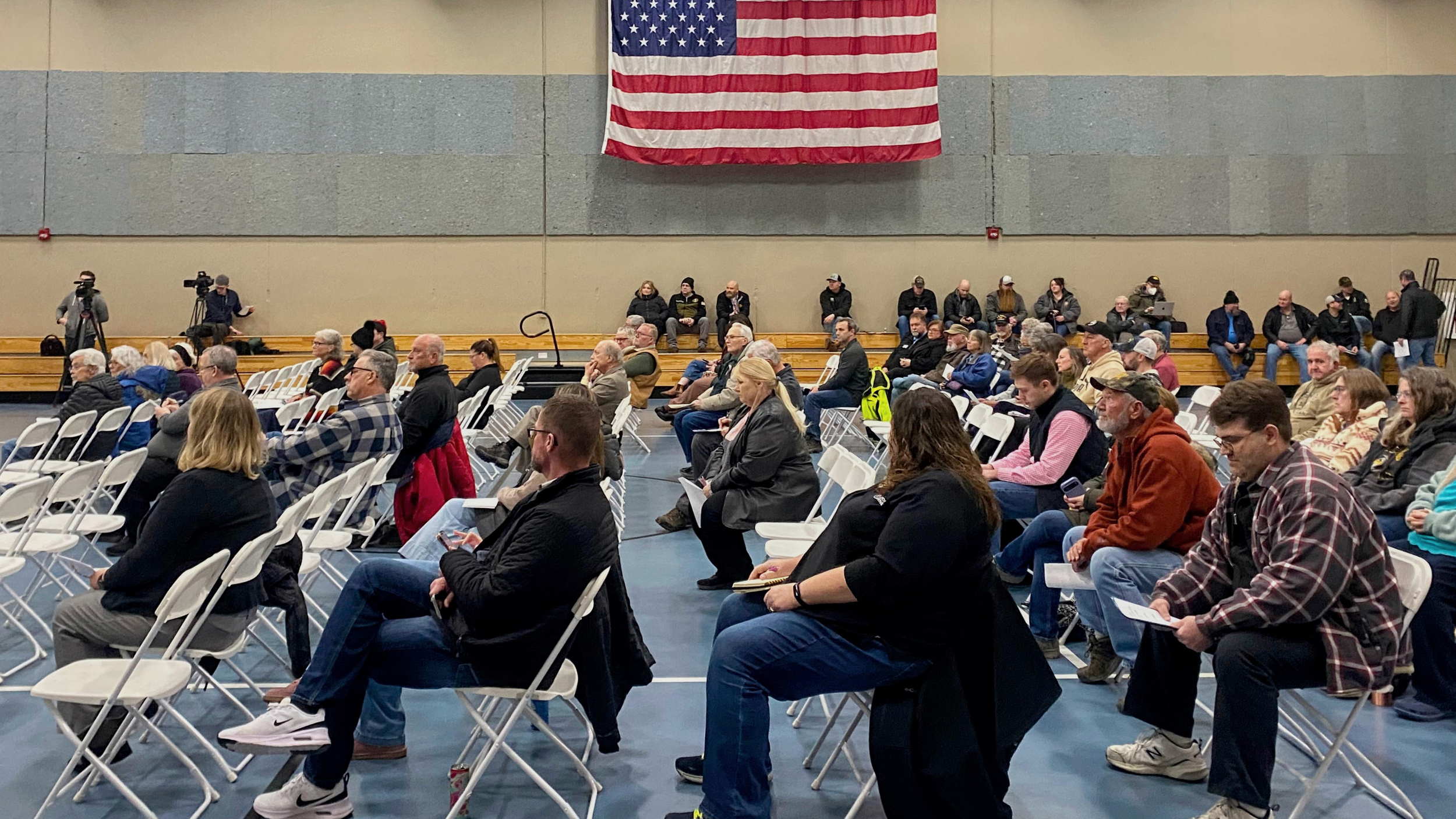 Residents of Linn County, Iowa, gather at the Palo Community Center on Feb. 4 to comment on a draft of a new data center ordinance. Credit: Anika Jane Beamer/Inside Climate News