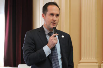 Sen. Schuyler VanValkenburg (D-Henrico) speaks in support of solar siting legislation during a Virginia General Assembly meeting. Credit: Charles Paullin/Inside Climate News