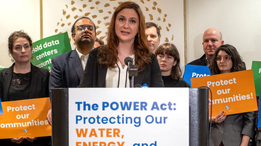 Jen Walling, chief executive officer of the Illinois Environmental Council, spoke in support of the POWER Act at a press conference in Chicago on Feb. 11. Credit: Keerti Gopal/Inside Climate News
