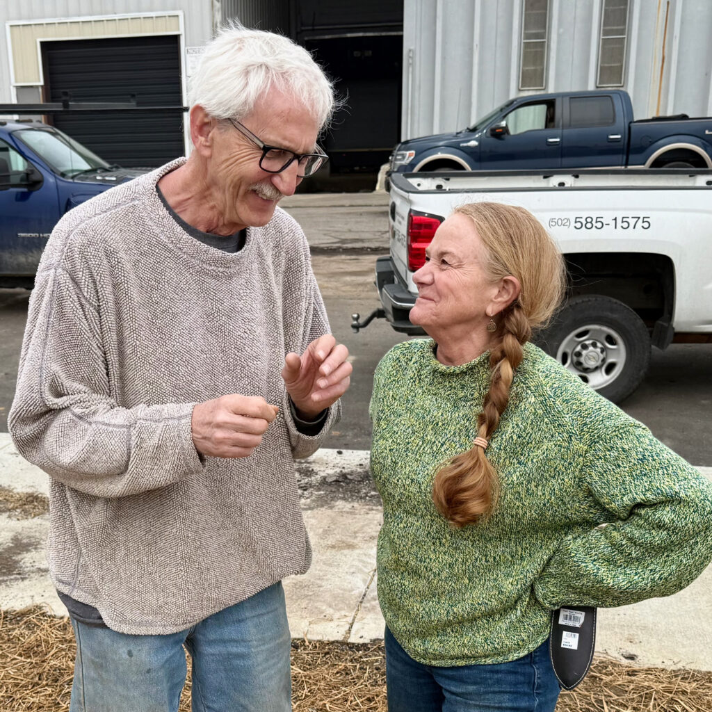 Mike Hayman and Cindi Sullivan discuss their assisted tree migration program at New Oak Park in Louisville, Ky. Credit: James Bruggers/Inside Climate News