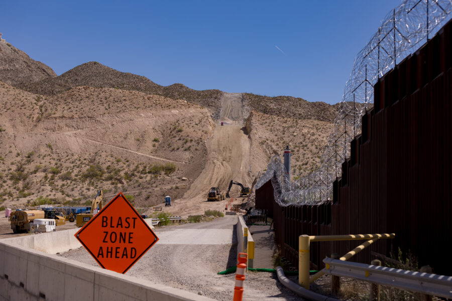 Contractors are using explosives to carve out the side of the landmark Cristo Rey mountain that oversees two countries and three states. Credit: Gaby Velasquez/Puente News Collaborative