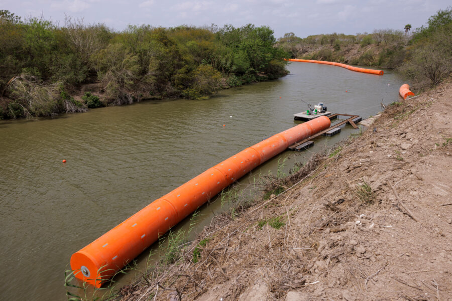 Border buoys are installed in the Rio Grande as it runs through Brownsville on March 6. Credit: Michael Gonzalez