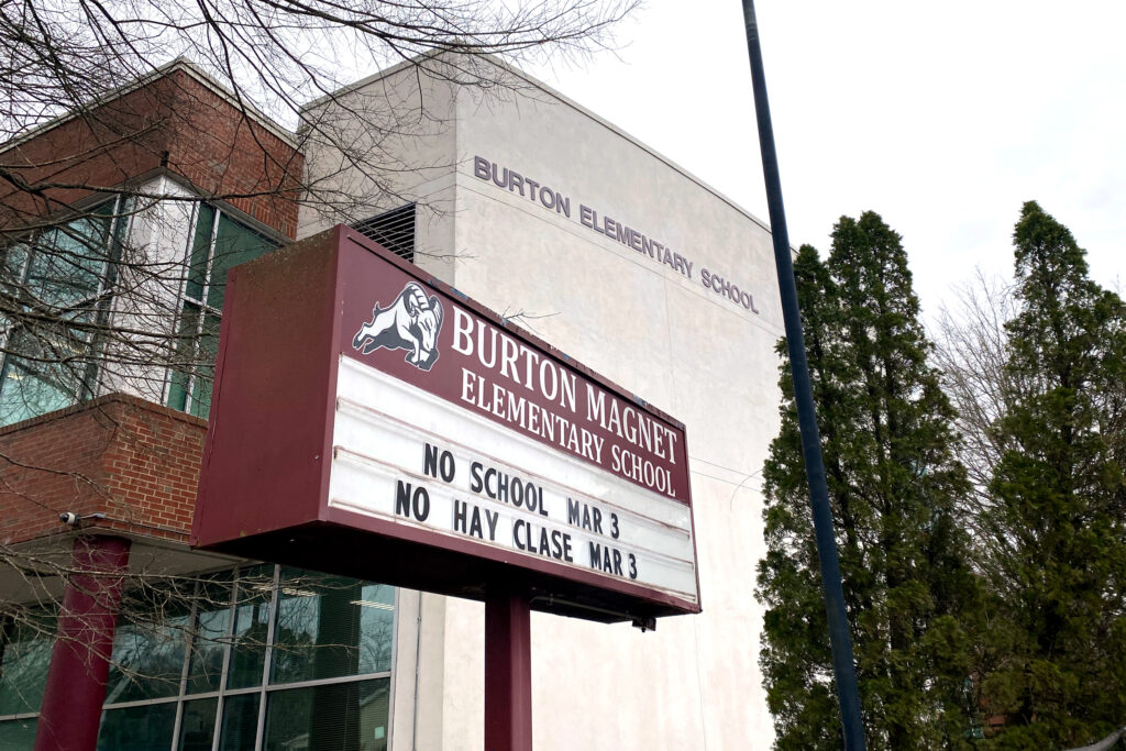 Burton Elementary School in east Durham is just one-third of a mile from the Brenntag plant. The contaminated stream runs behind the school. Credit: Lisa Sorg/Inside Climate News