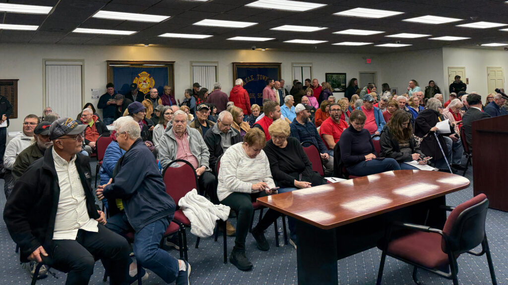 A packed meeting in November of the board of supervisors in Hazle Township, Pa., to hear an application for a data center project. Credit: Courtesy of Ginny Marcille-Kerslake/Food & Water Watch