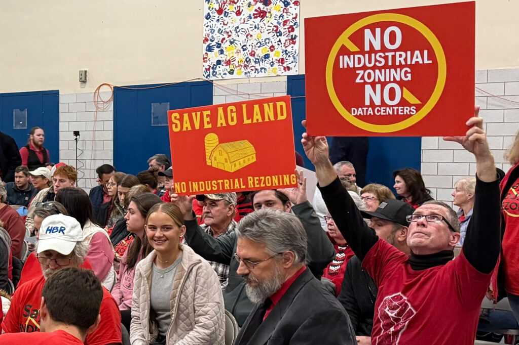 Residents attend a November meeting of the planning commission in Montour County, Pa., which considered an application to rezone land to allow a data center development. In February, county commissioners rejected the proposal. Credit: Courtesy of Ginny Marcille-Kerslake/Food & Water Watch