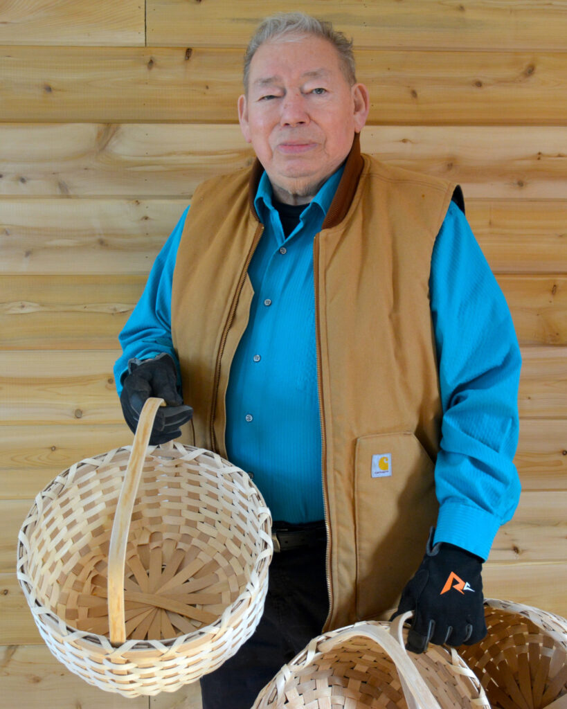 Richard Silliboy is a member of the Mi’kmaq nation and a master basketmaker. He has helped teach ash harvesting and basketry skills to the Wabanaki tribes for 40 years to help keep the craft alive. Credit: Sydney Cromwell/Inside Climate News