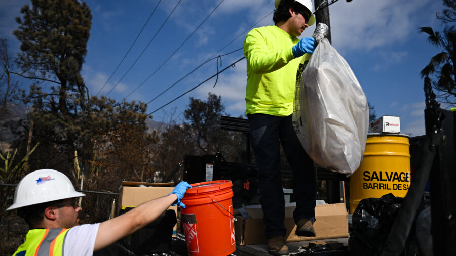 EPA contractors remove household hazardous waste as they search through homes damaged by the Eaton Fire in Altadena, Calif., on Jan. 30, 2025. Credit: Patrick T. Fallon/AFP via Getty Images