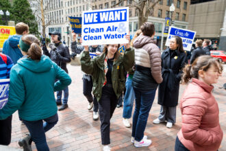 EPA employees from the Boston area participate in a demonstration at Angell Memorial Square. Credit: Brett Phelps/The Boston Globe via Getty Images