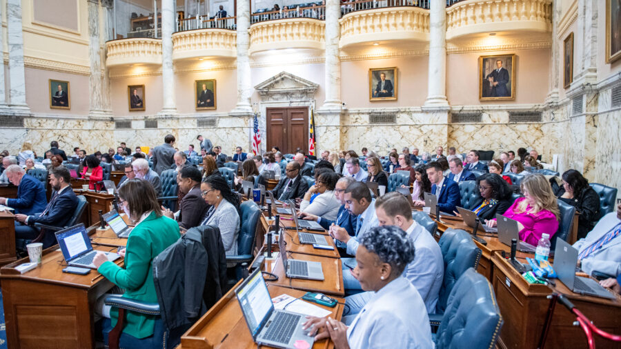 Maryland House delegates work on the last day of the legislative session on April 7, 2025, in Annapolis. Credit: Jonathan Newton/The Washington Post via Getty Images