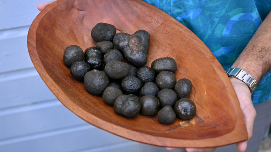 Polymetallic nodules found in the Pacific Ocean seabed are potato-sized, rock-like formations rich in metals such as manganese, nickel, cobalt and copper. Credit: William West/AFP via Getty Images