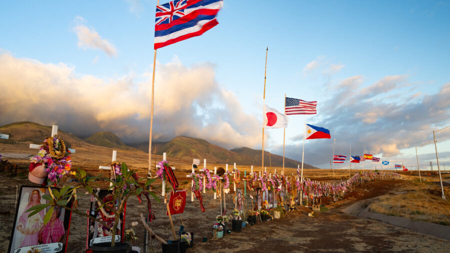 A community memorial in Lahaina, Hawaii, honors those lost in the devastation of the 2023 Maui wildfires. Credit: AaronP/Bauer-Griffin/GC Images