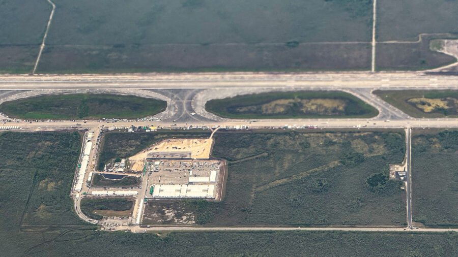 An aerial view of the migrant detention center known as Alligator Alcatraz in Ochopee, Fla. Credit: Chandan Khanna/AFP via Getty Images
