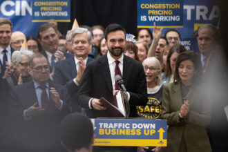 NYC Mayor Zohran Mamdani announces the continuation of congestion pricing on Jan. 5, the program’s first anniversary. Credit: Noam Galai/Getty Images