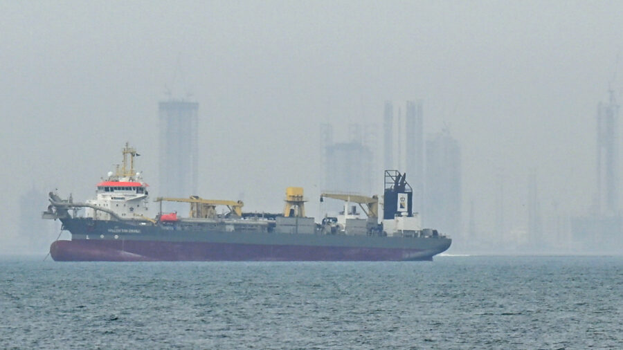 A commercial ship anchors off the coast of the United Arab Emirates due to navigation disruptions on Monday in the Strait of Hormuz, Dubai. Credit: Stringer/Anadolu via Getty Images