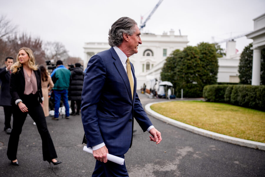 Interior Secretary Doug Burgum walks into the West Wing of the White House on March 6 in Washington, D.C. Credit: Andrew Harnik/Getty Images