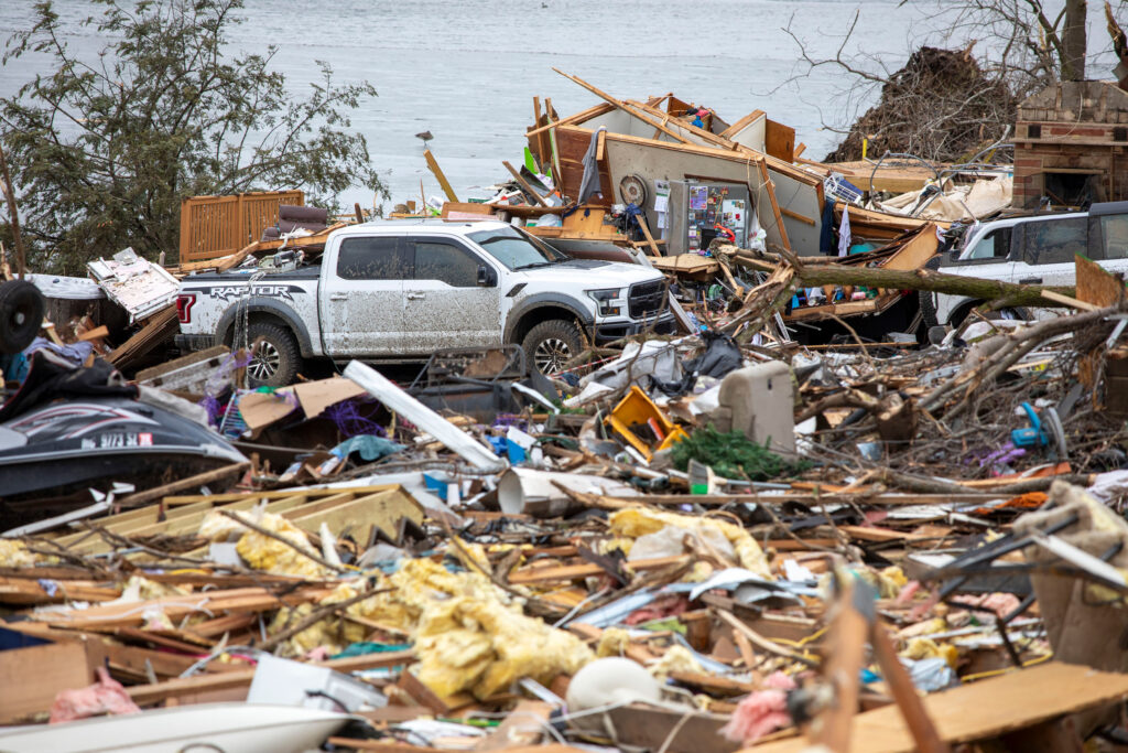A view of damage and debris in Union City, Mich., on March 7 following a tornado that hit several cities in rural southwest Michigan. Credit: Bill Pugliano/Getty Images