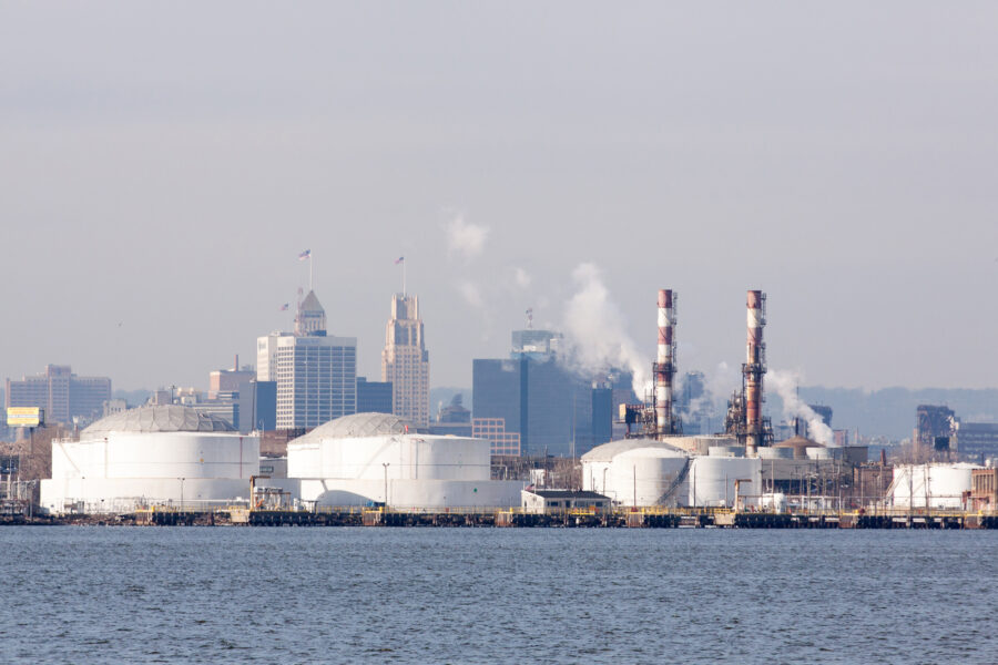 The industrial landscape of Newark’s Ironbound neighborhood. Credit: Michael Lofenfeld via Getty Images