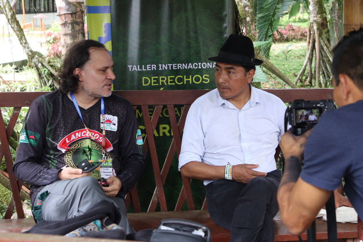 Andrés Tapia interviews Leonidas Iza Salazar, president of Ecuador's largest Indigenous organization, the Confederation of Indigenous Nationalities of Ecuador.  Credit: Courtesy of Andrés Tapia