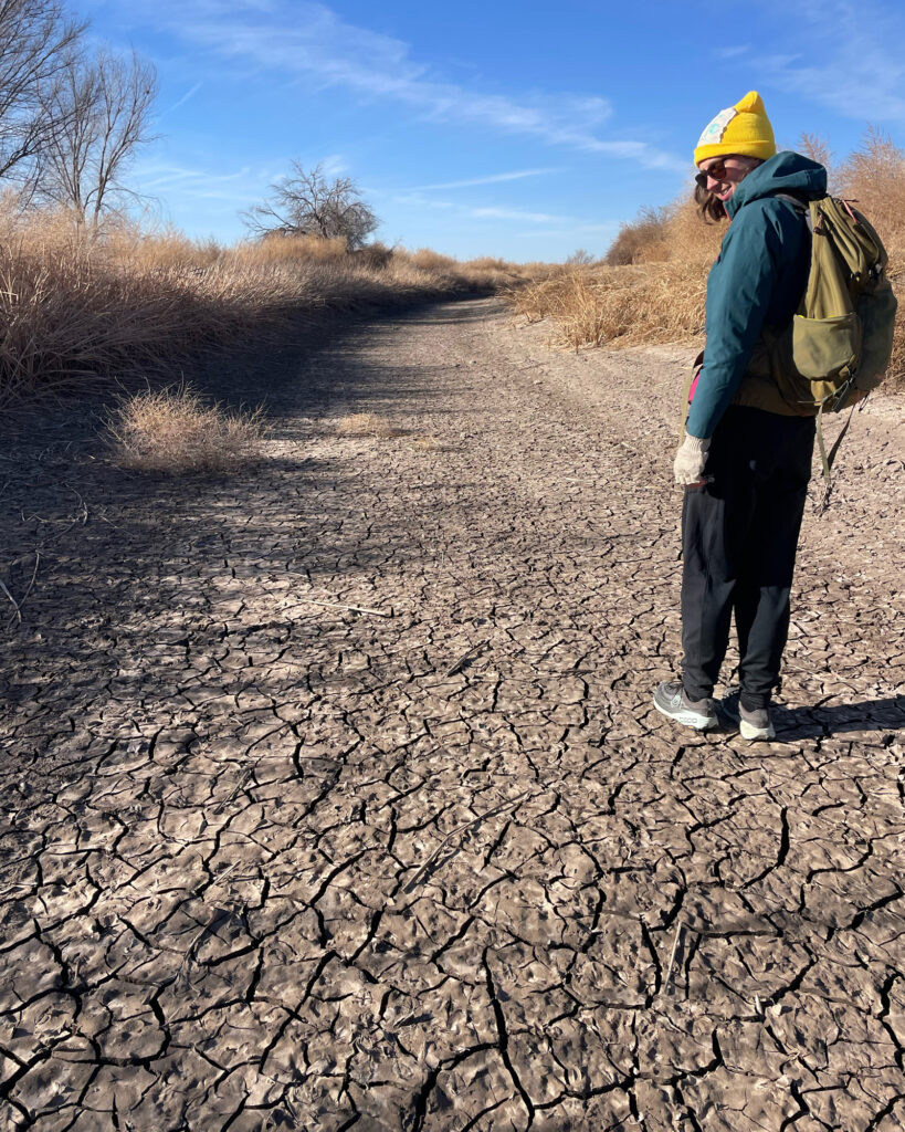 Rev. Clara Sims looks down at parched land during the group’s journey across New Mexico. Credit: Desirée Bernard