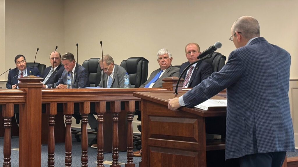 Sen. Clyde Chambliss presents his bill to the Alabama Senate committee on Fiscal Responsibility and Economic Development. Credit: Dennis Pillion/Inside Climate News