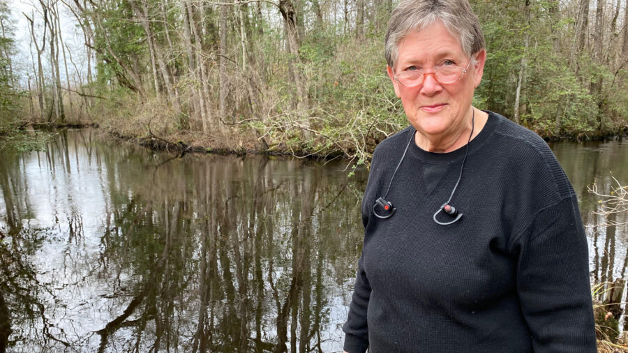 Brenda Schwab moved to Rowland in November 2024. She’s been sampling waterways in the area because she is concerned about waste from CAFOs potentially entering creeks and swamps. Credit: Lisa Sorg/Inside Climate News