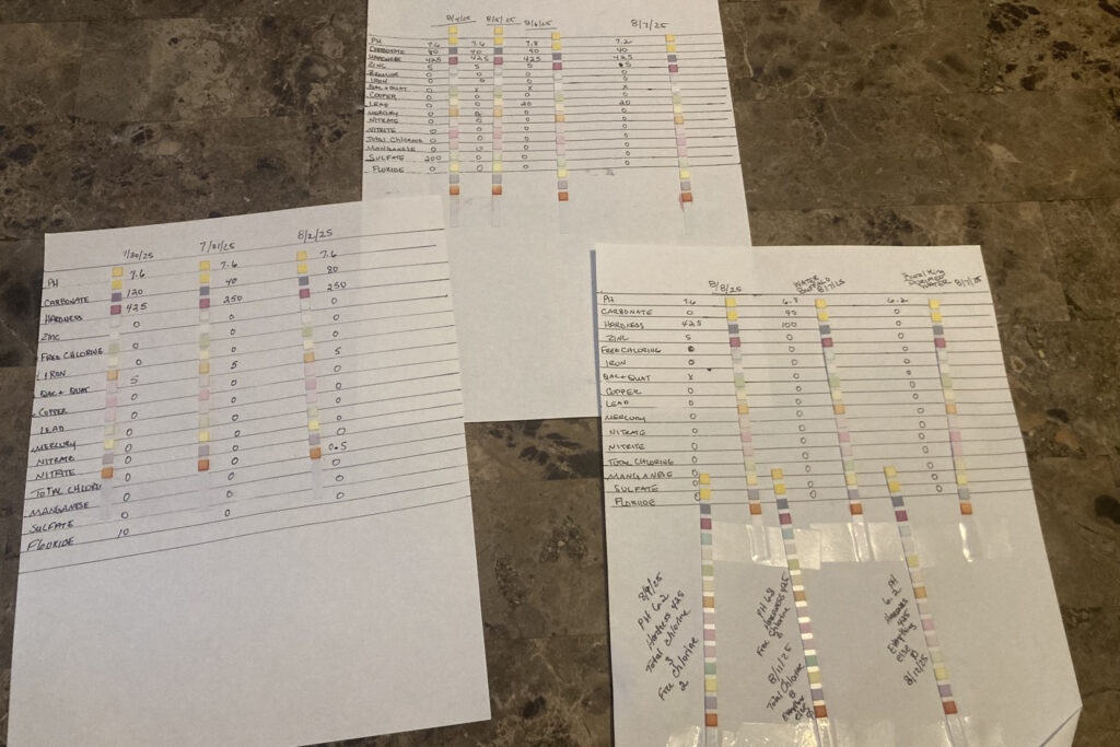 Stacey Greer has been testing water from her tap in Cadiz, Ohio, for pH and contaminants. Credit: Julie Grant/The Allegheny Front