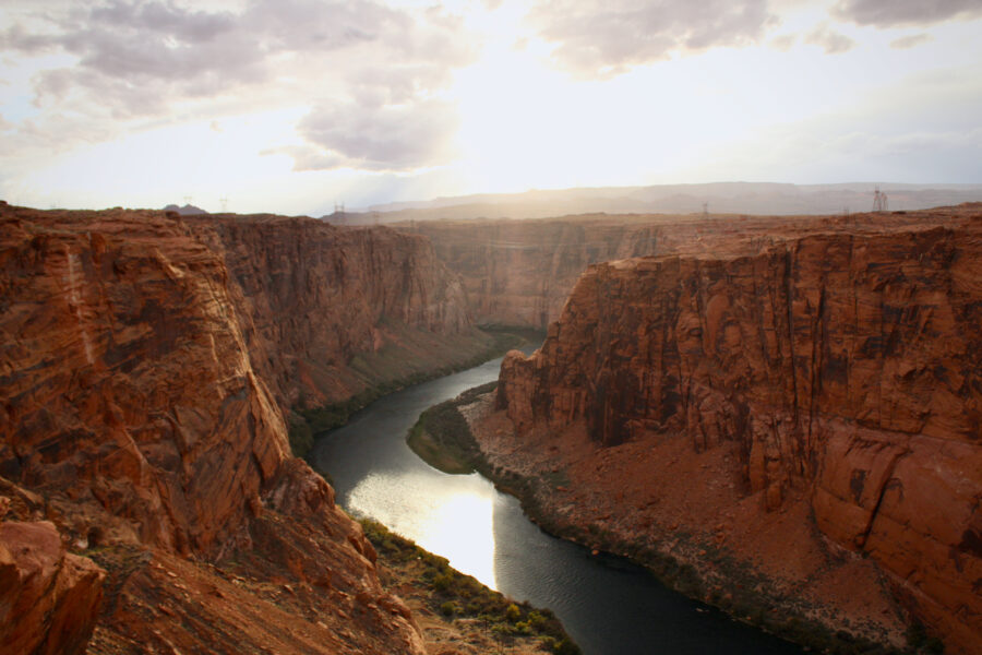 Sunlight glimmers on the Colorado River near Page, Ariz. on Nov. 2, 2022. Credit: Alex Hager/KUNC