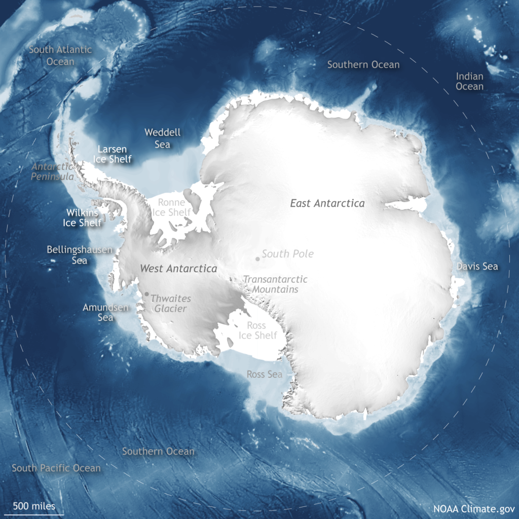 Recent research from the Thwaites Glacier, the Ross Ice Shelf and other regions of Antarctica follow different lines of evidence, leading to the same grim conclusion that massive melting, driving sea level rise, is ahead. Credit: NOAA
