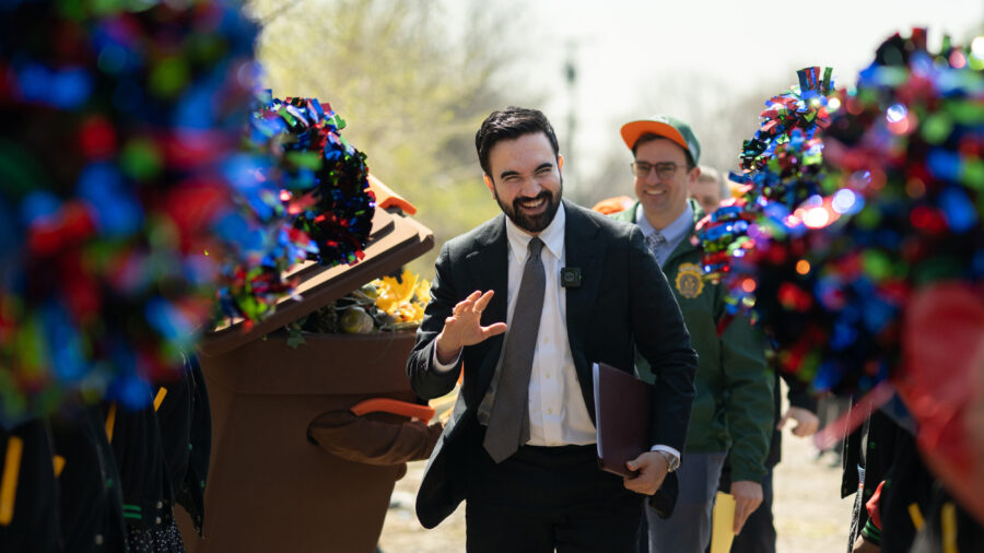 New York City Mayor Zohran Mamdani arrives for a cleanup event in the Bronx’s Soundview Park to mark day 100 of his administration on Friday. Credit: Michael Appleton/Mayoral Photography Office