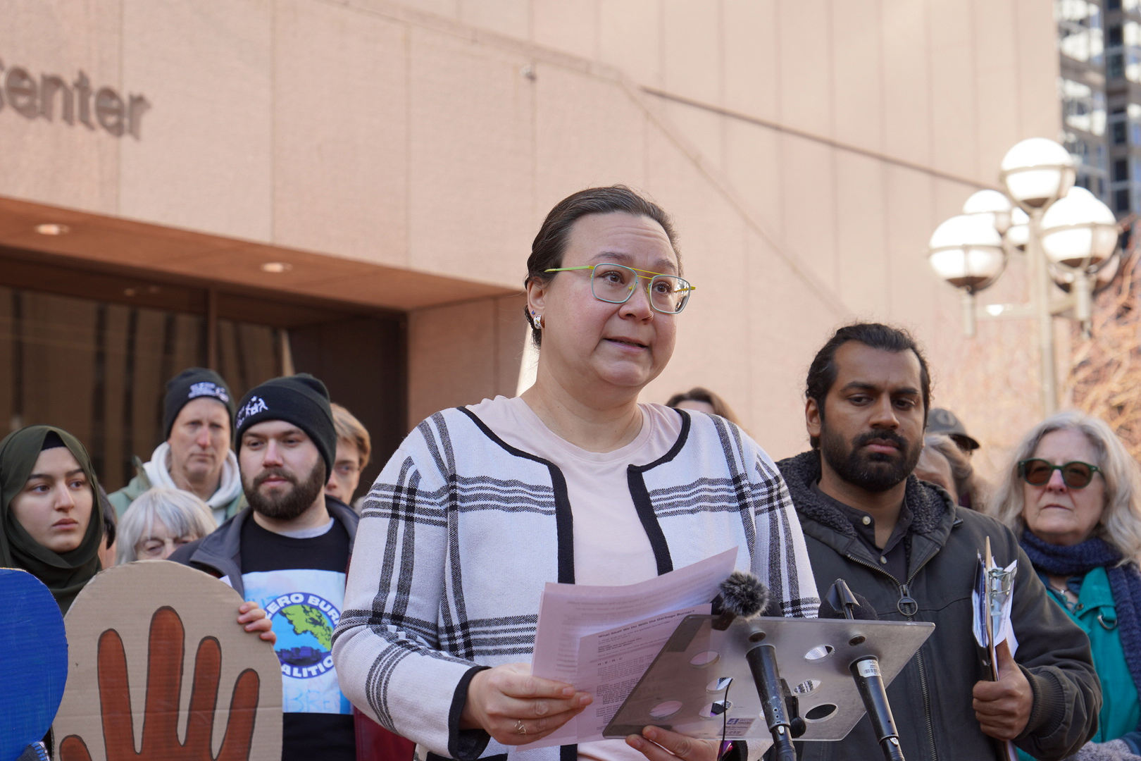 Natasha Villanueva said she won’t eat until the county commits to a date to shut down the Hennepin Energy Recovery Center, which sits in her community. Credit: Courtesy of Geoff Dittberner/Zero Burn Coalition