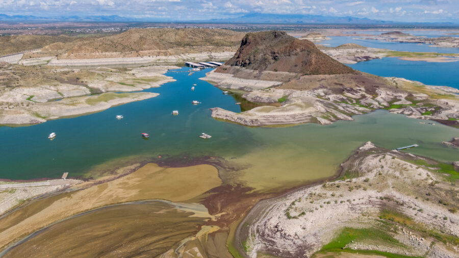 An aerial view of Elephant Butte Reservoir along the Rio Grande near Truth or Consequences, N.M., in August 2022. Credit: Mitch Tobin/The Water Desk