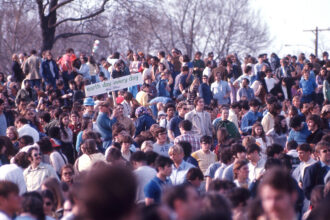 People gather for the first Earth Day event in Philadelphia on April 22, 1970. Credit: Jack Rosen/Getty Images