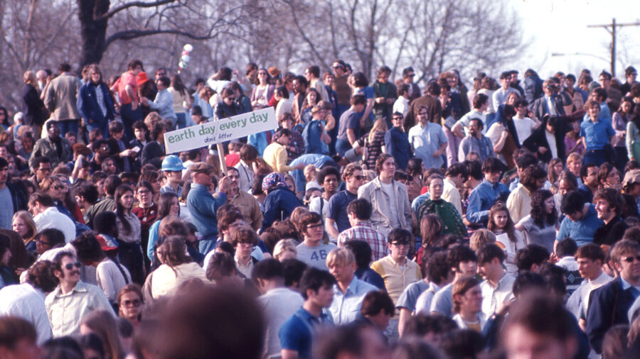 People gather for the first Earth Day event in Philadelphia on April 22, 1970. Credit: Jack Rosen/Getty Images