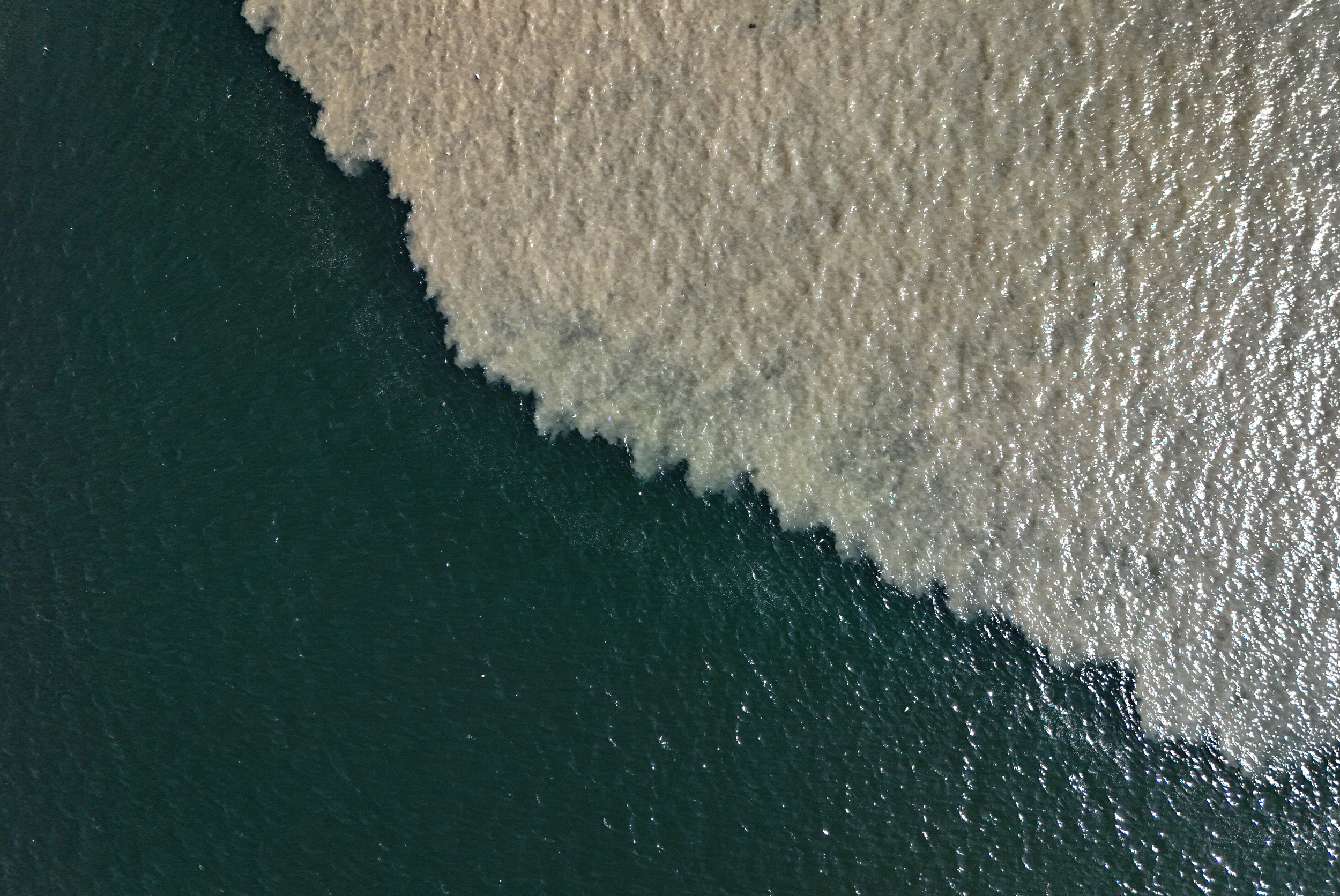 An aerial view of the Gulf of Izmir following a wastewater discharge that resulted in water discoloration on March 11, 2025, in Izmir, Turkiye. Credit: Berkan Cetin/Anadolu via Getty Images