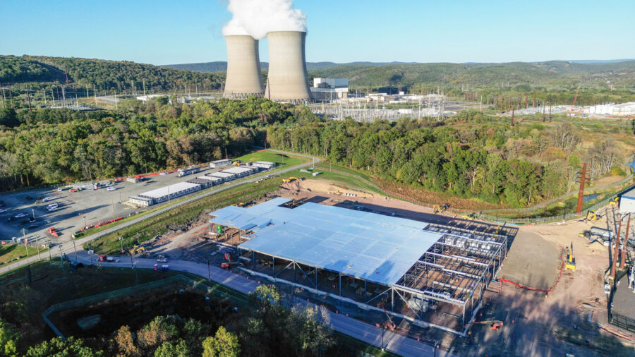 Construction of an Amazon data center is seen in front of Talen Energy’s nuclear power plant in Salem Township on Oct. 10, 2025. Credit: Jason Ardan/Citizens' Voice via Getty Images