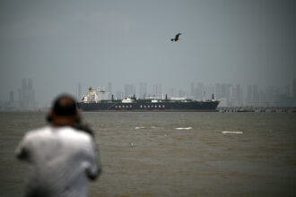 A tanker transporting liquefied petroleum gas is seen at a port in Mumbai, India, after passing through the Strait of Hormuz on April 1. Credit: Anadolu via Getty Images