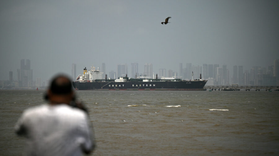 A tanker transporting liquefied petroleum gas is seen at a port in Mumbai, India, after passing through the Strait of Hormuz on April 1. Credit: Anadolu via Getty Images