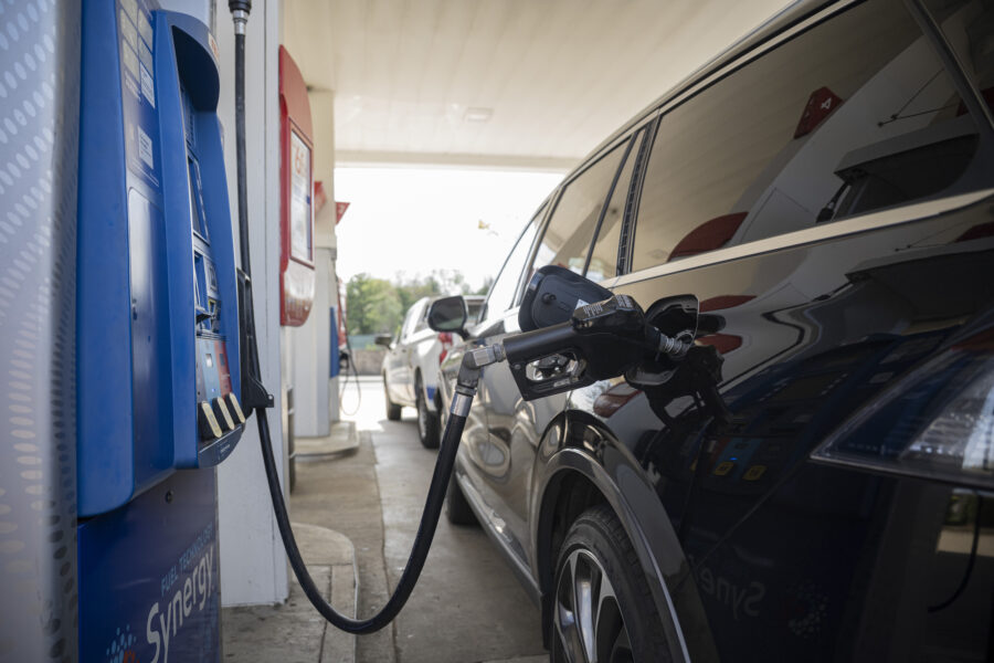 A vehicle is filled with gasoline at an Exxon station on April 1 in Arlington, Va., where prices exceed $4 per gallon. Credit: Celal Gunes/Anadolu via Getty Images
