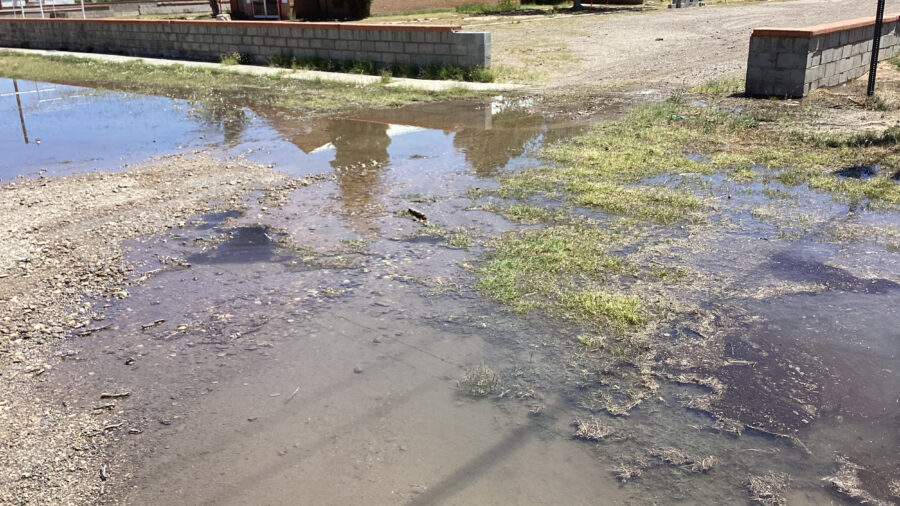 Water pooling is seen on Tuesday at the First Baptist Church in Grandfalls, Texas. Credit: Courtesy of Schuyler Wight