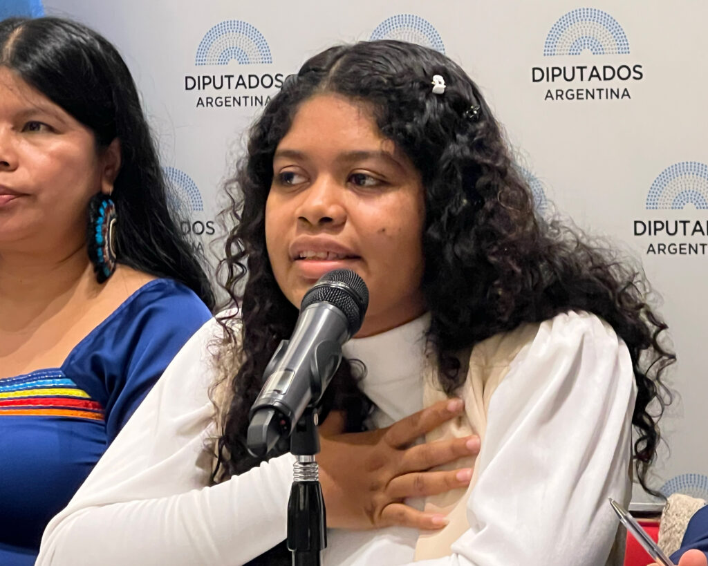 Yuvelis Morales Blanco speaks at the Argentina Chamber of Deputies on April 4, 2024. Credit: Katie Surma/Inside Climate News