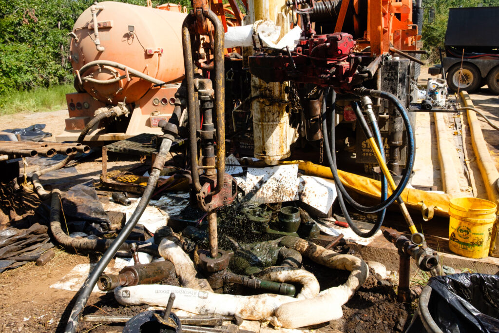 The Doneghy #2 well vents pressure and releases crude, saline water, methane and small amounts of hydrogen sulfide gas from its depths.