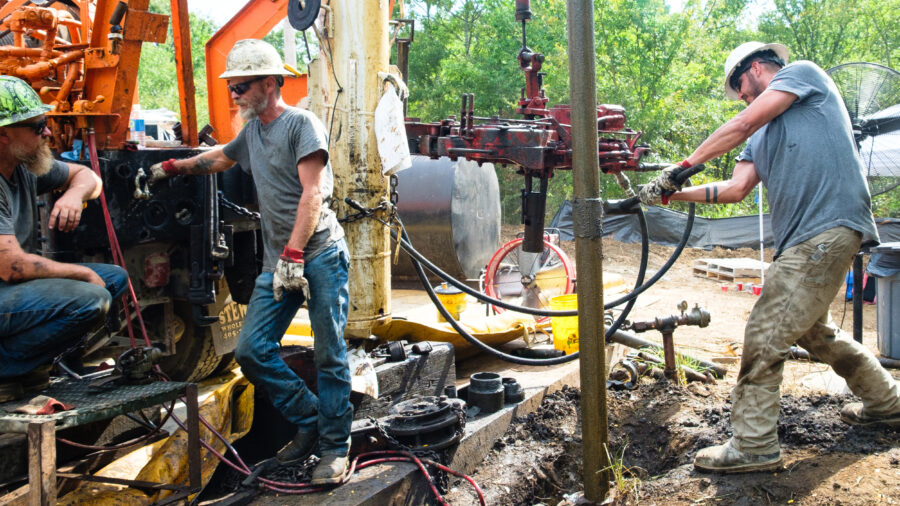 A crew works to plug an orphaned well in the Deep Fork National Wildlife Refuge of Oklahoma.