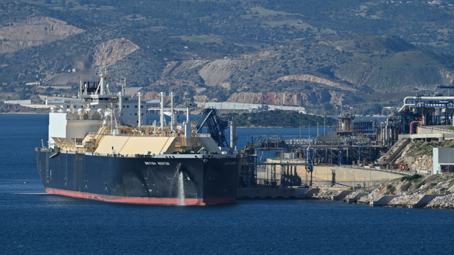 An LNG tanker from the United States unloads at a terminal near Athens, Greece, on Dec. 27, 2025. Credit: Nicolas Koutsokostas/NurPhoto via Getty Images