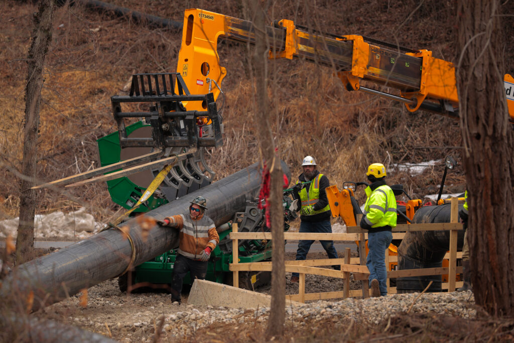 Repair work continues on the broken section of the Potomac Interceptor on Feb. 16 in Cabin John, Md. Credit: Chip Somodevilla/Getty Images
