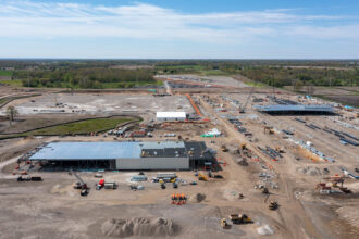 The construction site of a data center developed by Related Digital for Oracle and OpenAI is seen on May 6 in Saline, Mich. Credit: Jim West/UCG/Universal Images Group via Getty Images